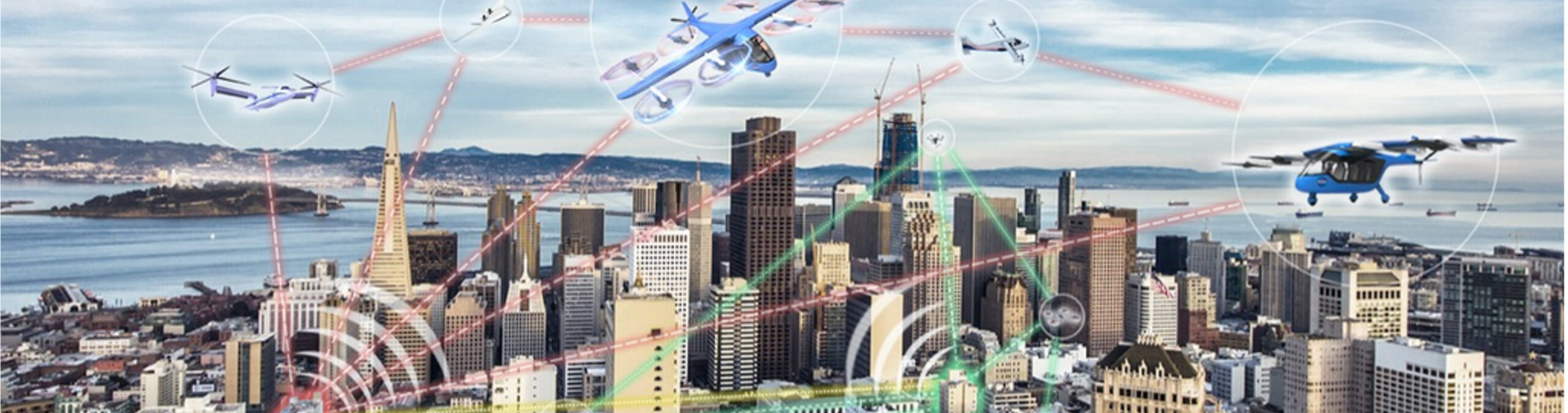 NASA image of multi-UAS over a city